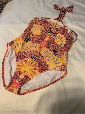 Jantzen One-Piece Halter Swimsuit in abstract geometric floral  -  size 12